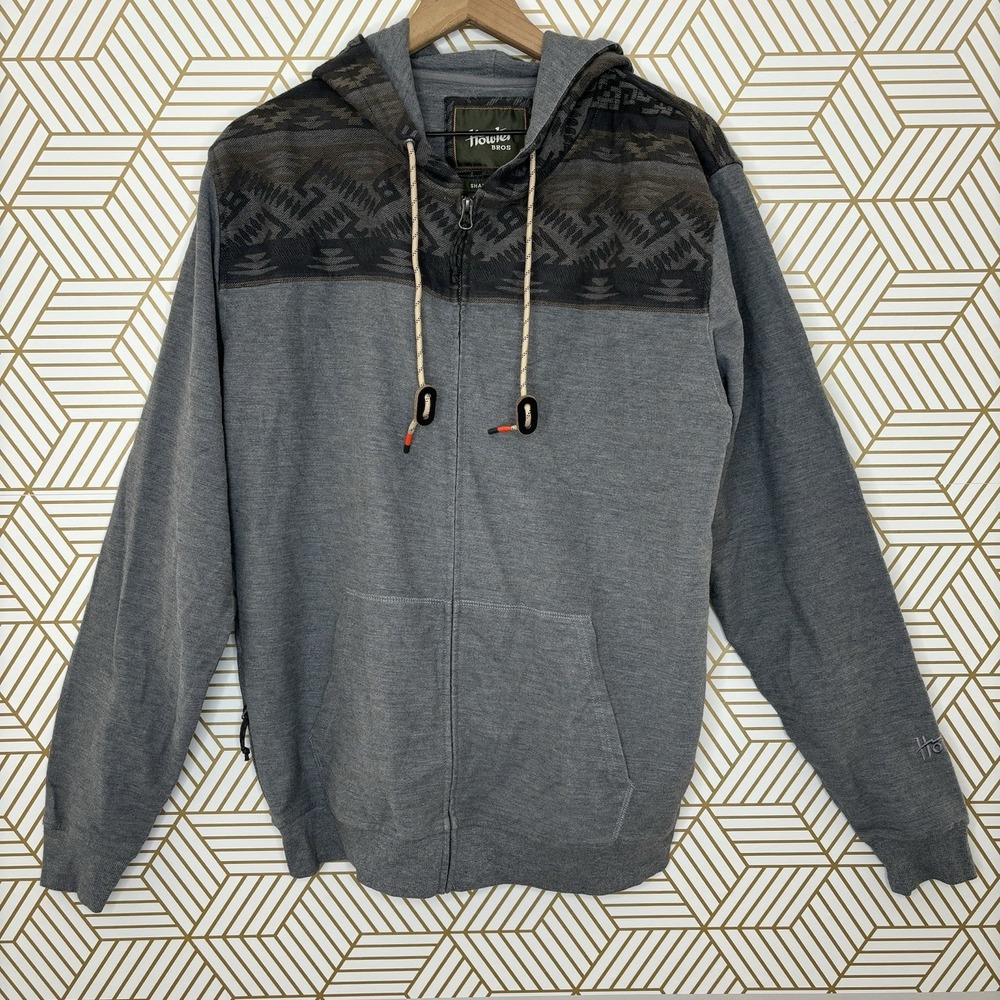 Howler Bros Shaman Hoodie Mens Large Grey Zip Southwestern Aztec Gritty Boho